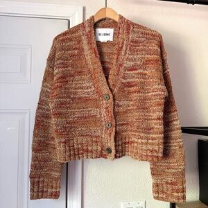 RE/DONE rust cream chunky knit boxy cropped oversized cardigan sweater